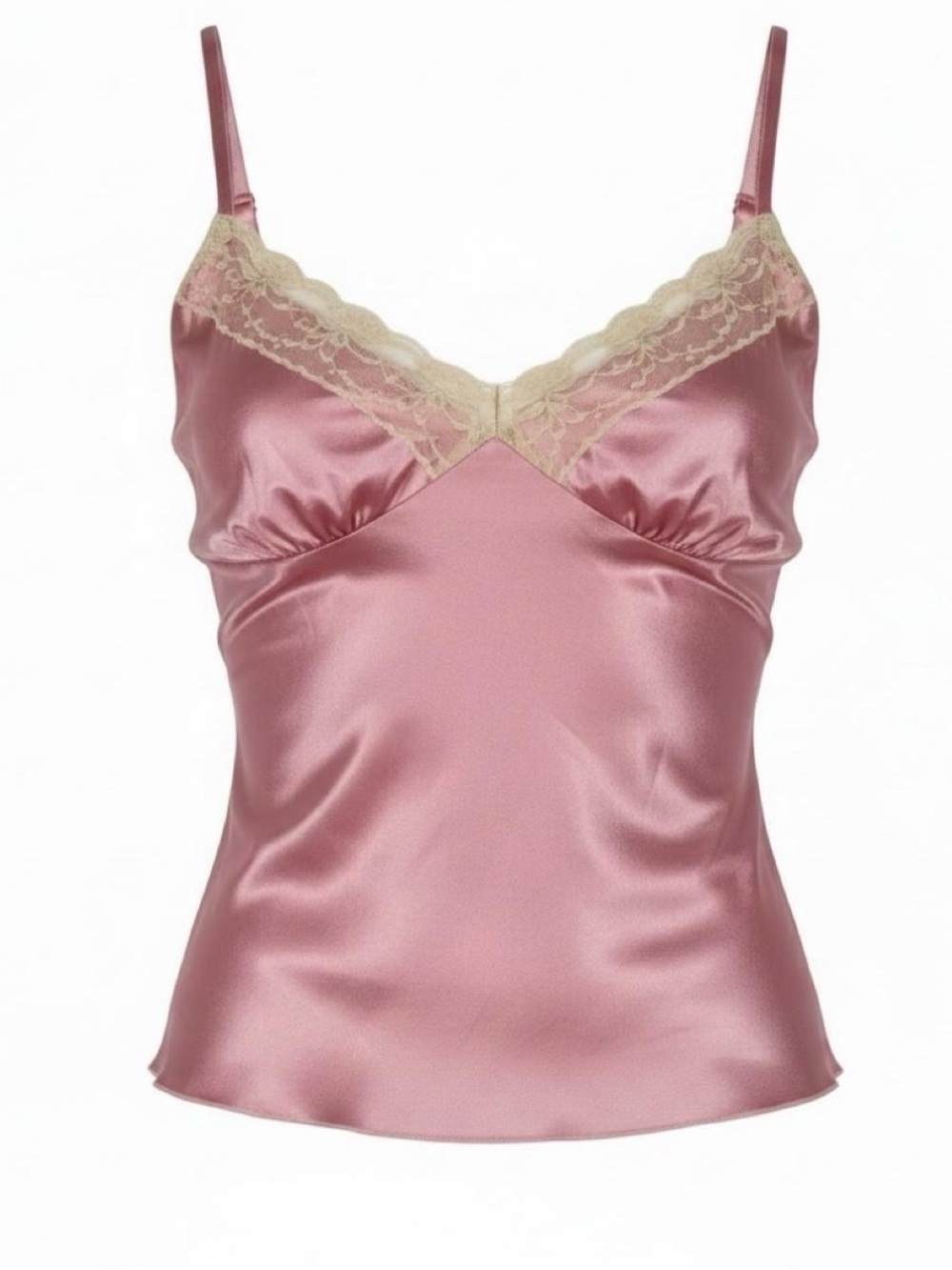 Silk-Feel Lace Trim Cami Top in Rose Gold